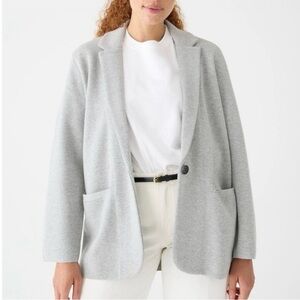 J Crew Cecile relaxed sweater blazer Light Grey Relaxed Pockets Cotton Wool Sz L